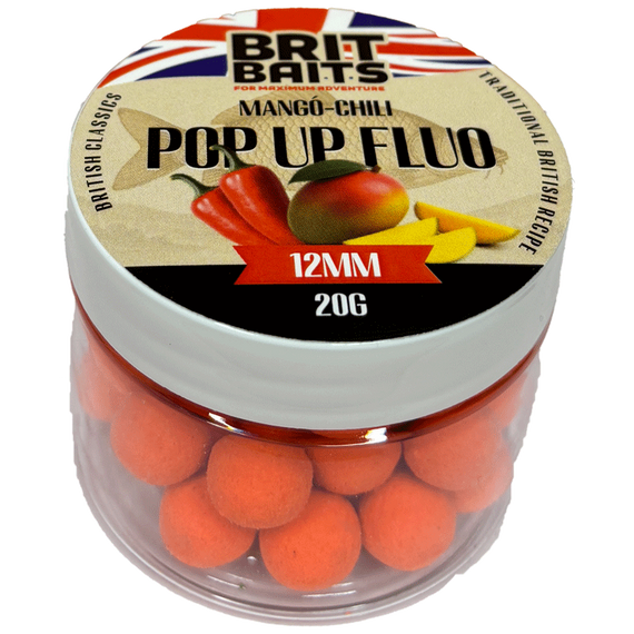 BritBaits Pop Up Fluo Mango Chili 12 mm Floating Boilies Carp Bait Bright Color High Visibility