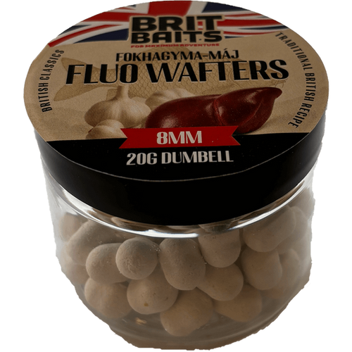 BritBaits Fluo Wafters Dumbell 8mm Garlic Liver Pop-Up Hookbaits for Carp Fishing, Bright High-Visibility, Balanced Buoyancy