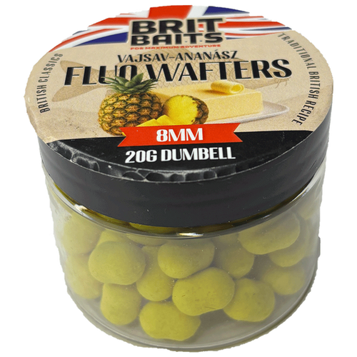 BritBaits Fluo Wafters Dumbell N-Butyric  Pineapple 8mm – Fluorescent Hookbait for Carp, Balanced Buoyant Pop-Up Boilies